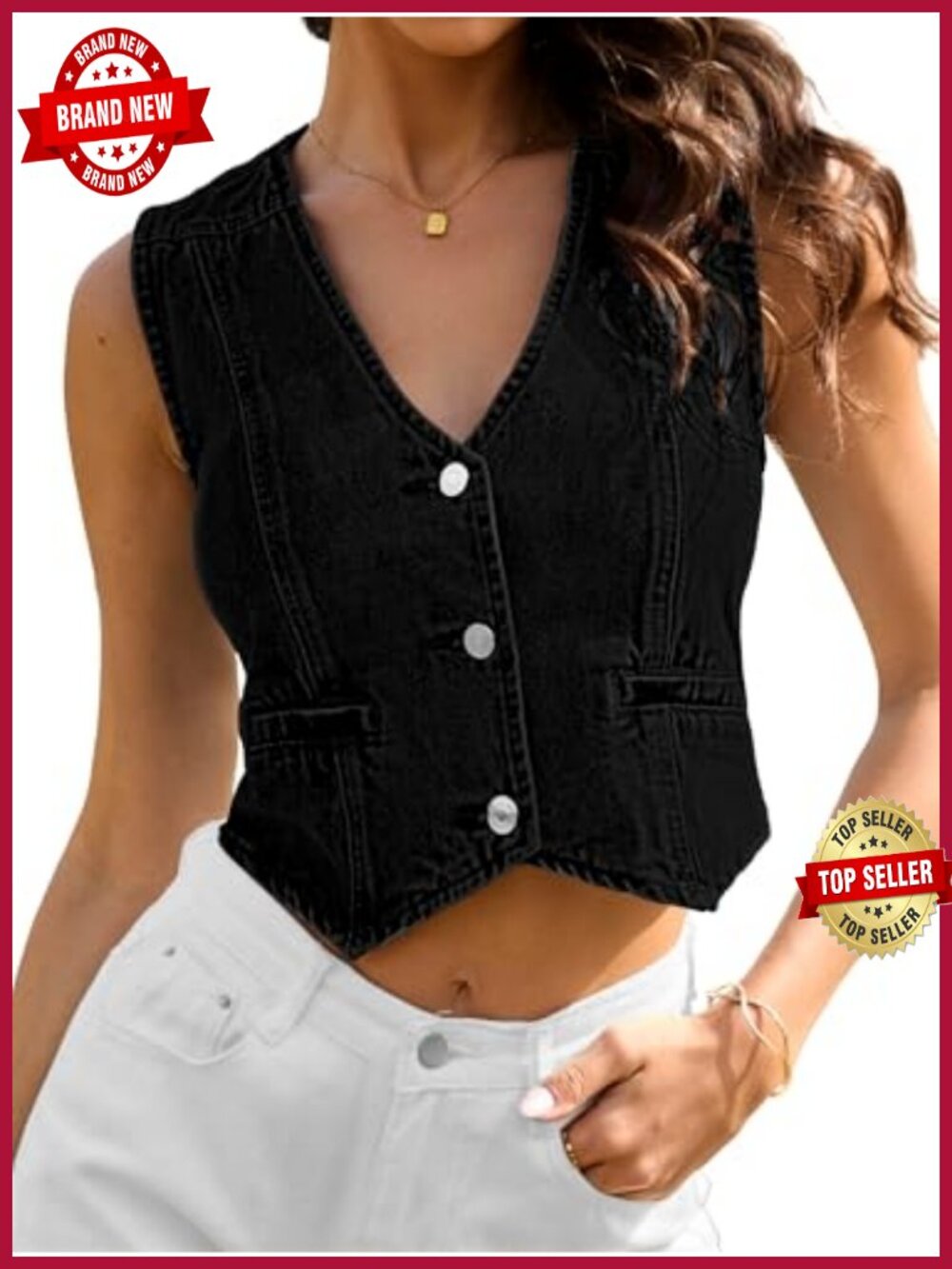 Cropped Denim Vest, V-Neck Crop Western Jean Vest Top for Women